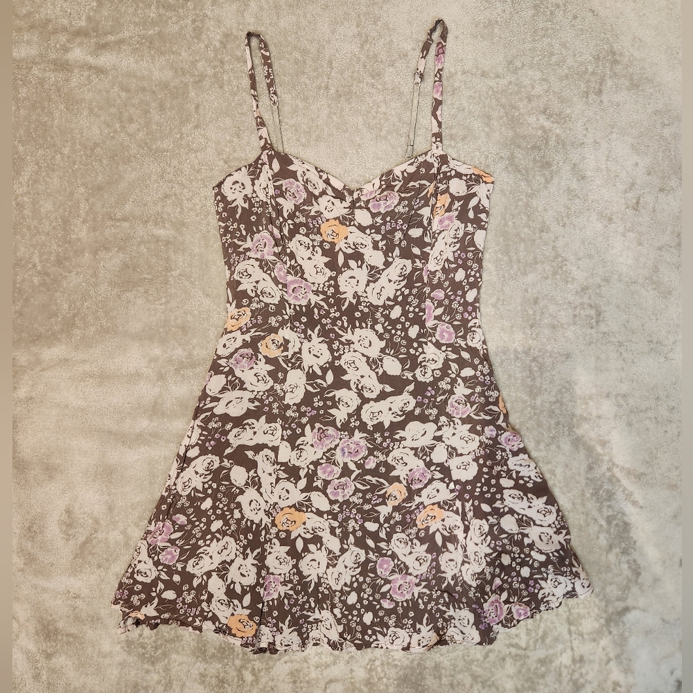 Free People Multicolor Lined Floral Mini Dress Adjustable Straps